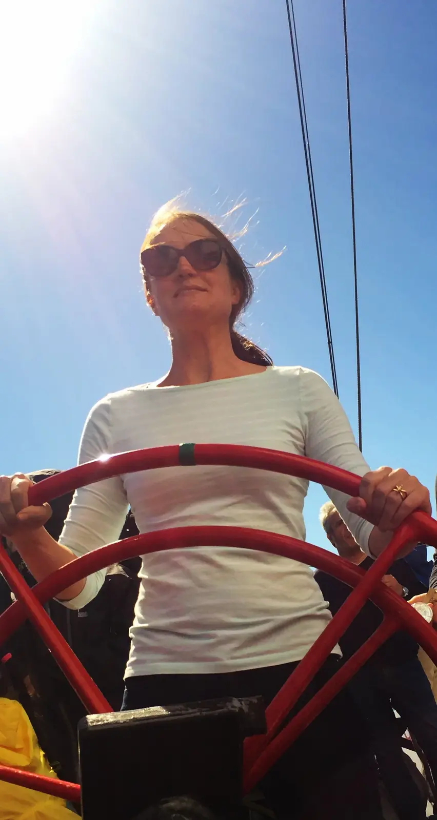First Mate at the helm of the Sycorax on the Detroit River